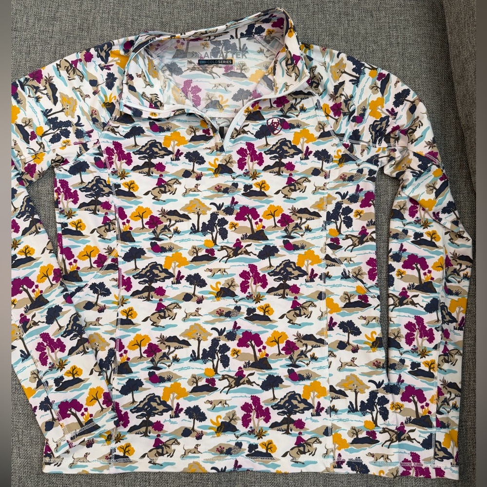 Ariat Tek Cold Series Patterned Pullover 3/4 zip size M (12) EUC thumb holes USA